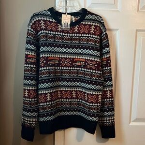 Kiel James Patrick Navy and Burgundy Patterned Crewneck Sweater